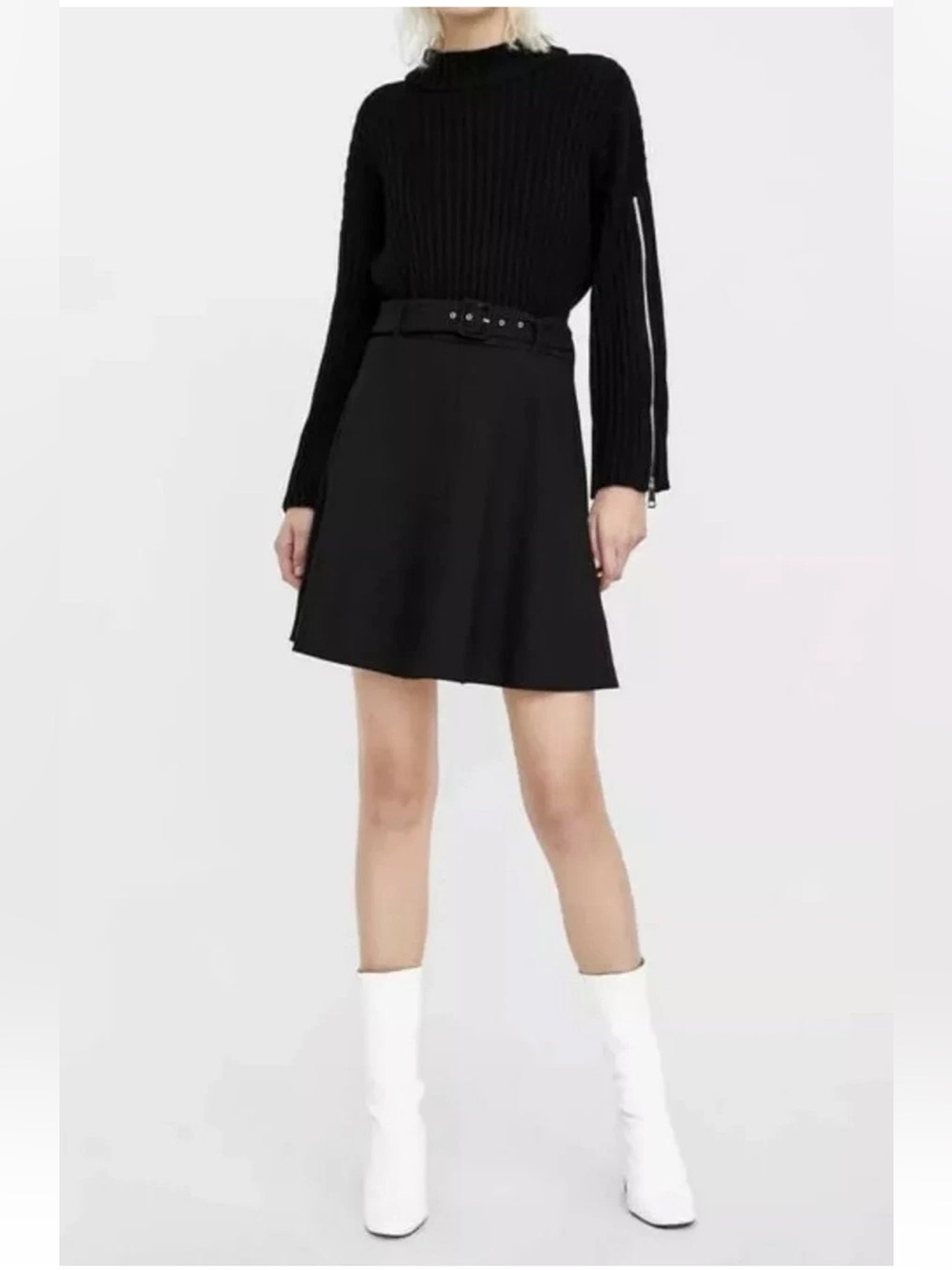 Zara Belted A-line Mini Skirt in Black Small
